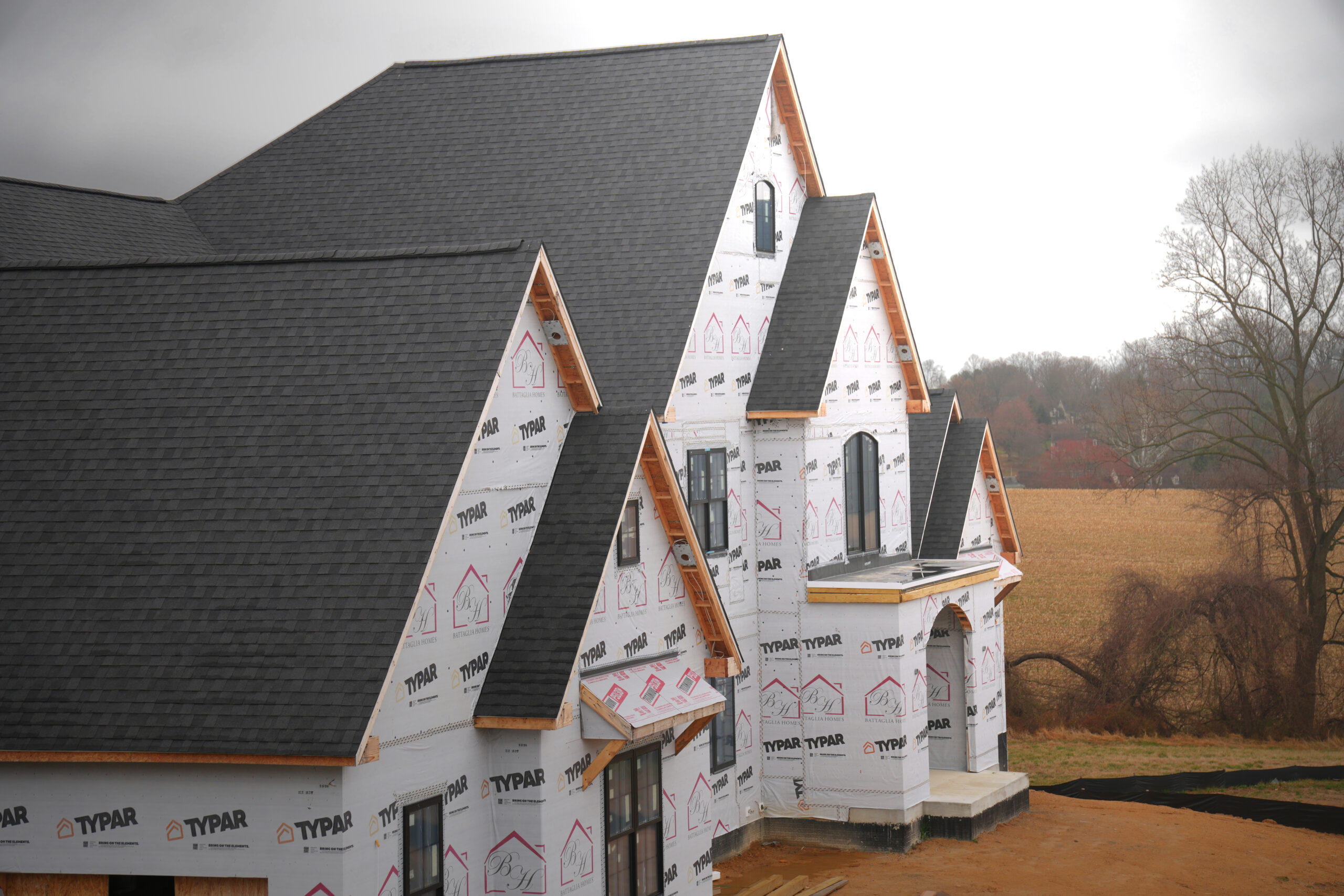 Battaglia Homes custom home under construction in Harford County Maryland — framing stage